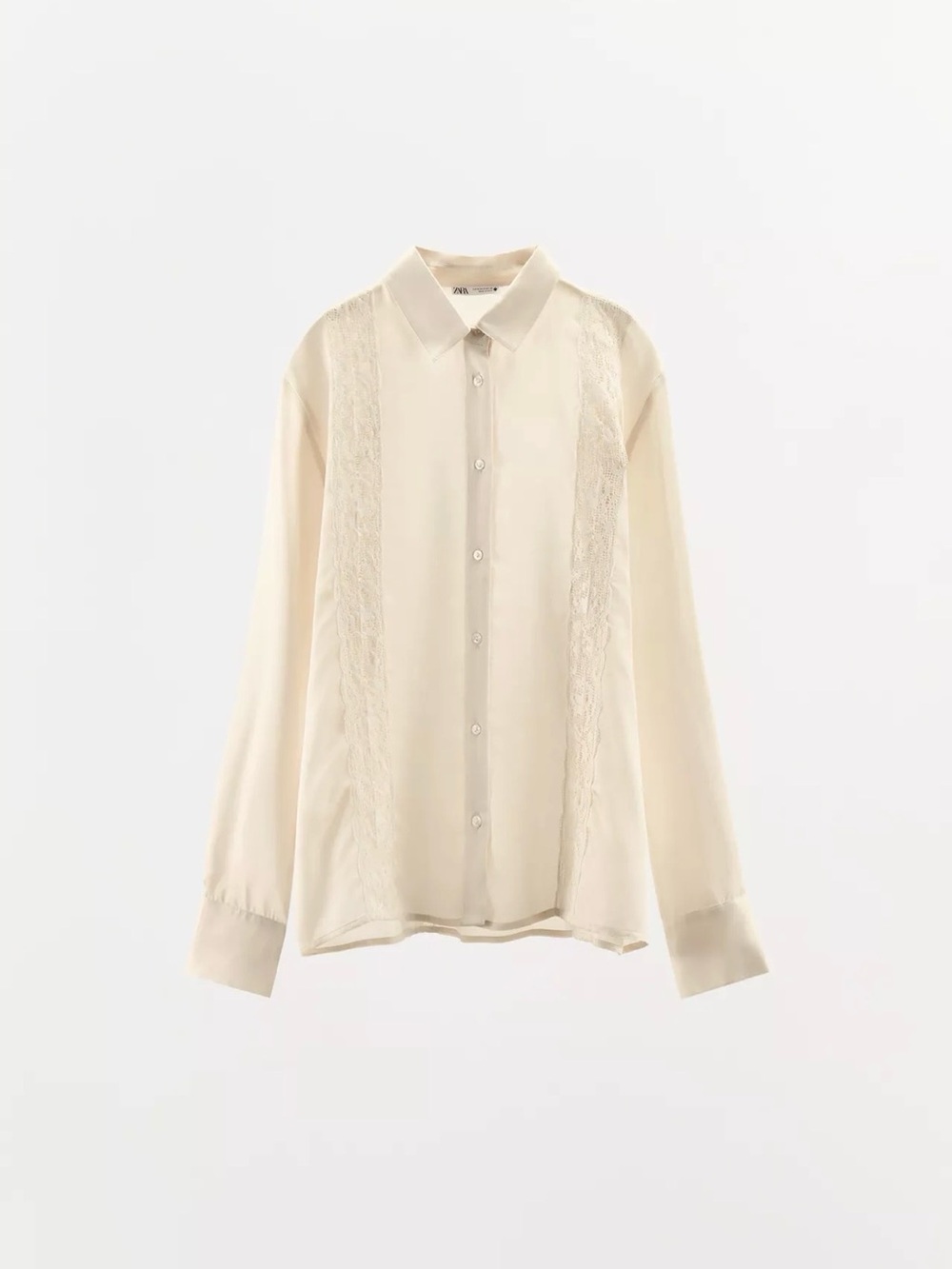 Zara Cream Lace-Panel Button Front Blouse